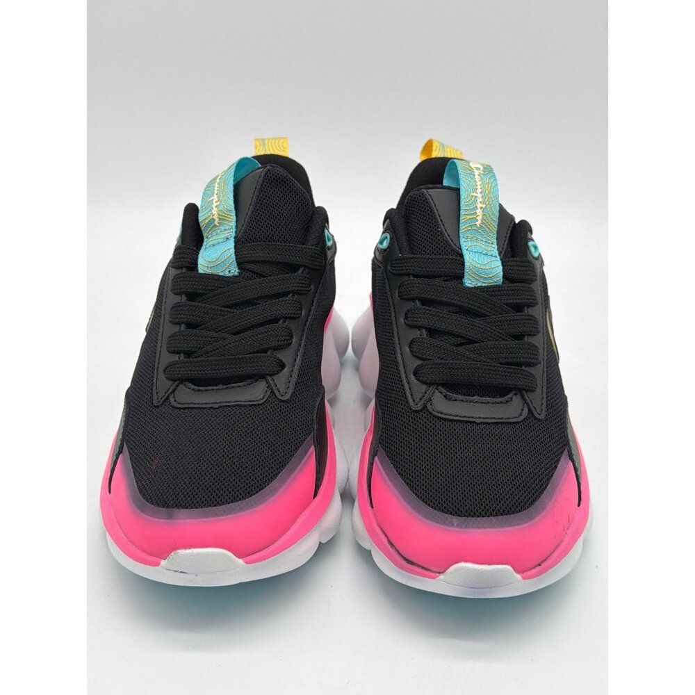 Champion Womens Size 6 Black Sneakers With Pink & Yellow Accents